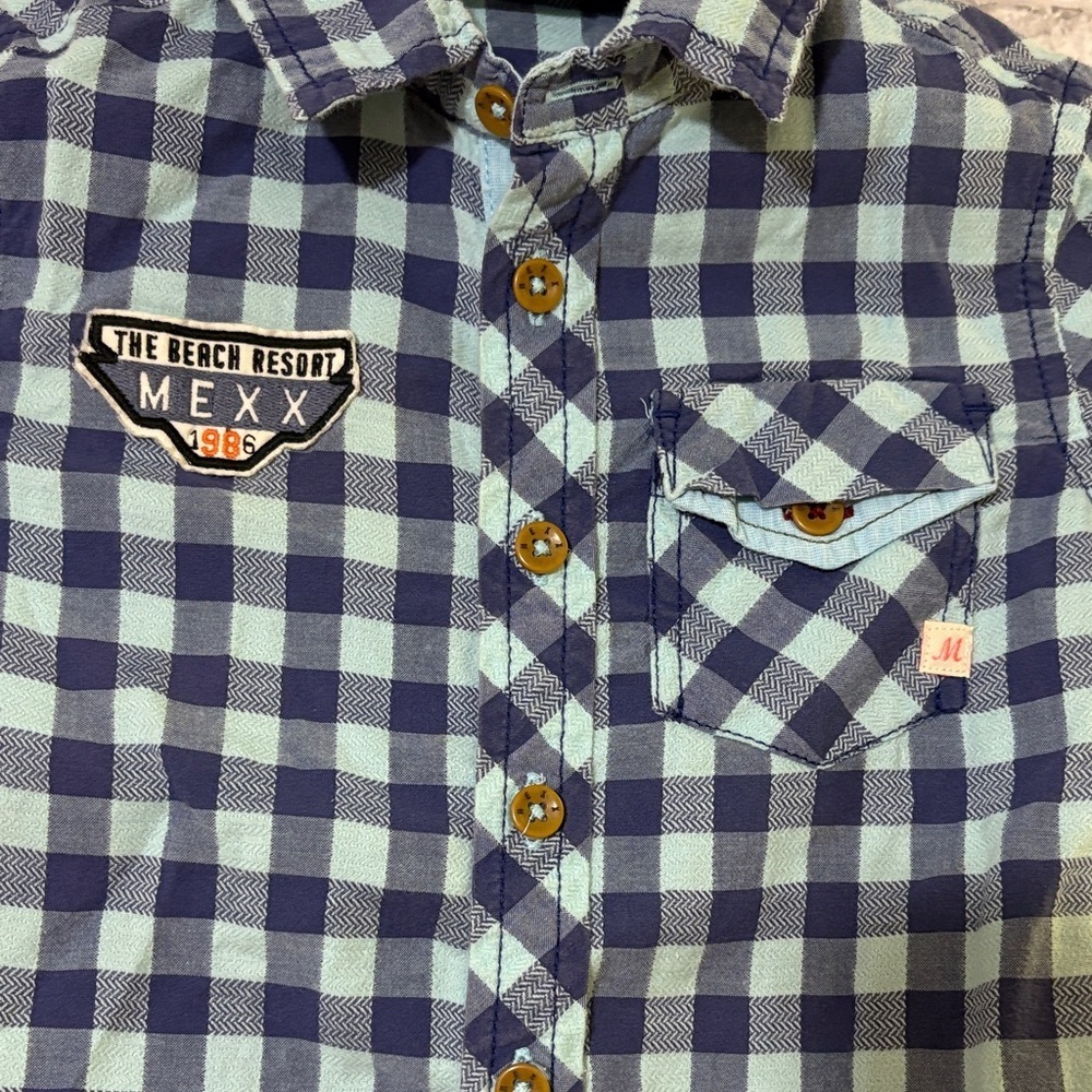 4/$20 Mexx Blue Checkered Kids Button-Down Shirt, size 6 - Picture 4 of 9